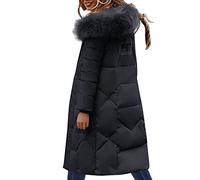 Generic Cotton Padded Women's Winter Clothing, Thickened Large Collar, Large Size, Over the Knee, Slim, Long Down Jacket Coat Top Loose Black, black, 4XL