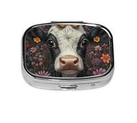Generic Cow Butterfly Print Pill Box-2 Compartment Small Pill Case for Purse & Pocket Mini Metal Pill Holder Travel Pill Container
