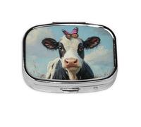 Generic Cow Butterfly Print Pill Box-2 Compartment Small Pill Case for Purse & Pocket Mini Metal Pill Holder Travel Pill Container