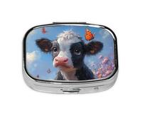 Generic Cow Butterfly Print Pill Box-2 Compartment Small Pill Case for Purse & Pocket Mini Metal Pill Holder Travel Pill Container