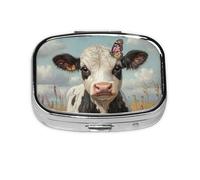 Generic Cow Butterfly Print Pill Box-2 Compartment Small Pill Case for Purse & Pocket Mini Metal Pill Holder Travel Pill Container