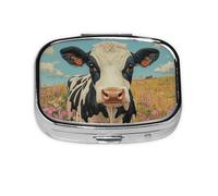 Generic Cow Butterfly Print Pill Box-2 Compartment Small Pill Case for Purse & Pocket Mini Metal Pill Holder Travel Pill Container