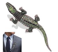 Generic Crocodile Brooch Pin Crystal Rhinestone Crocodile Alligator Lapel Pin Animal Badge Hat Bag Decoration Accessories for Men Women, 14.5*4.5cm