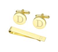 Generic Cuff Links Mens, Initial Tie Clip and Cufflink Set for Men Classic Copper Personalized Cuff Links and Tie Bar for Father Husband Son, Letter D(Gold Tone)