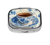 Generic Cup of Coffee Print Square Pill Box-2 Compartment for Purse & Pocket Mini Metal Pill Holder Travel Pill Container