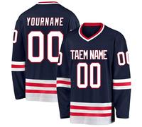 Generic Custom Ice Hockey Jersey for Men, Personalized Name Number Logo, Navy, Long Sleeve, One Size, V-Neck, Crew Neck, Pull On, Regular Fit, Adult, Unisex-Adults, Hockey Enthusiasts, Players, Fans