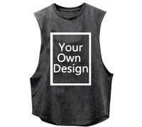 Generic Custom Man's Sports Tank Top, Design Your Photo Text Personalized Casual Crop Top Vest Customized Quick Drying Workout Tank Top for Gym Yoga Fitness Unisex Fit Dark Gray 3XL