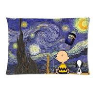 Generic Custom Peanuts Snoopy Starry Night Funny Doctor Who Printed Zippered Blue Pillowcase Cushion Cover 20*30(One Side)