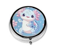 Generic Cute Axolotl Print Round Pill Box-3 Compartment Small Pill Case for Purse & Pocket Mini Metal Pill Holder Travel Pill Container