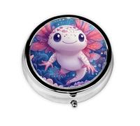 Generic Cute Axolotl Print Round Pill Box-3 Compartment Small Pill Case for Purse & Pocket Mini Metal Pill Holder Travel Pill Container
