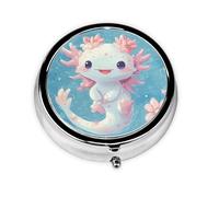 Generic Cute Axolotl Print Round Pill Box-3 Compartment Small Pill Case for Purse & Pocket Mini Metal Pill Holder Travel Pill Container