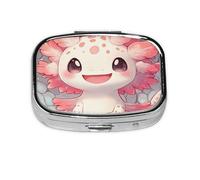 Generic Cute Axolotl Print Square Pill Box-2 Compartment for Purse & Pocket Mini Metal Pill Holder Travel Pill Container