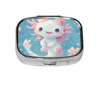 Generic Cute Axolotl Print Square Pill Box-2 Compartment for Purse & Pocket Mini Metal Pill Holder Travel Pill Container