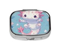 Generic Cute Axolotl Print Square Pill Box-2 Compartment for Purse & Pocket Mini Metal Pill Holder Travel Pill Container