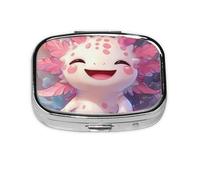 Generic Cute Axolotl Print Square Pill Box-2 Compartment for Purse & Pocket Mini Metal Pill Holder Travel Pill Container