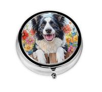 Generic Cute Border Collie Dog Print Round Pill Box-3 Compartment Small Pill Case for Purse & Pocket Mini Metal Pill Holder Travel Pill Container