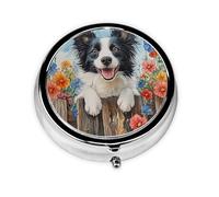 Generic Cute Border Collie Dog Print Round Pill Box-3 Compartment Small Pill Case for Purse & Pocket Mini Metal Pill Holder Travel Pill Container