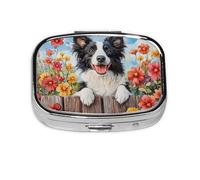 Generic Cute Border Collie Dog Print Square Pill Box-2 Compartment Small Pill Case for Purse & Pocket Mini Metal Pill Holder Travel Pill Container