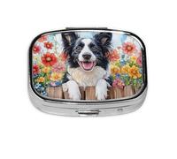 Generic Cute Border Collie Dog Print Square Pill Box-2 Compartment Small Pill Case for Purse & Pocket Mini Metal Pill Holder Travel Pill Container