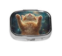 Generic Cute Cat Print Pill Box-2 Compartment Small Pill Case for Purse & Pocket Mini Metal Pill Holder Travel Pill Container