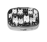 Generic Cute Cats Print Square Pill Box-2 Compartment for Purse & Pocket Mini Metal Pill Holder Travel Pill Container