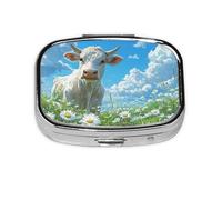 Generic Cute Cow Print Pill Box-2 Compartment Small Pill Case for Purse & Pocket Mini Metal Pill Holder Travel Pill Container