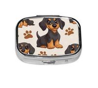 Generic Cute Dachshund Print Square Pill Box-2 Compartment for Purse & Pocket Mini Metal Pill Holder Travel Pill Container