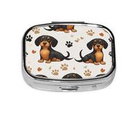 Generic Cute Dachshund Print Square Pill Box-2 Compartment for Purse & Pocket Mini Metal Pill Holder Travel Pill Container