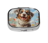Generic Cute Dog Print Pill Box-2 Compartment Small Pill Case for Purse & Pocket Mini Metal Pill Holder Travel Pill Container