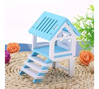 Generic Cute Fashionable Wooden Hamster Attic for Pet DIY Installation, Smooth Surface Hamster for Small Pets, Eco-Friendly Pink/Blue/Green Wooden Gazebo 4.13 * 2.75 * 5.35in (Blue)