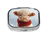 Generic Cute Highland Cow Print Pill Box-2 Compartment Small Pill Case for Purse & Pocket Mini Metal Pill Holder Travel Pill Container