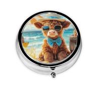 Generic Cute Highland Cow Print Round Pill Box-3 Compartment Small Pill Case for Purse & Pocket Mini Metal Pill Holder Travel Pill Container