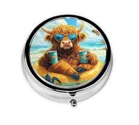 Generic Cute Highland Cow Print Round Pill Box-3 Compartment Small Pill Case for Purse & Pocket Mini Metal Pill Holder Travel Pill Container