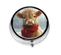 Generic Cute Highland Cow Print Round Pill Box-3 Compartment Small Pill Case for Purse & Pocket Mini Metal Pill Holder Travel Pill Container
