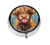 Generic Cute Highland Cow Print Round Pill Box-3 Compartment Small Pill Case for Purse & Pocket Mini Metal Pill Holder Travel Pill Container