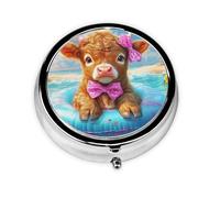 Generic Cute Highland Cow Print Round Pill Box-3 Compartment Small Pill Case for Purse & Pocket Mini Metal Pill Holder Travel Pill Container