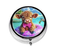 Generic Cute Highland Cow Print Round Pill Box-3 Compartment Small Pill Case for Purse & Pocket Mini Metal Pill Holder Travel Pill Container