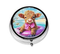 Generic Cute Highland Cow Print Round Pill Box-3 Compartment Small Pill Case for Purse & Pocket Mini Metal Pill Holder Travel Pill Container