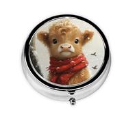 Generic Cute Highland Cow Print Round Pill Box-3 Compartment Small Pill Case for Purse & Pocket Mini Metal Pill Holder Travel Pill Container