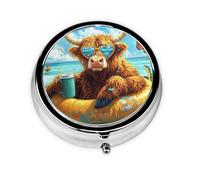 Generic Cute Highland Cow Print Round Pill Box-3 Compartment Small Pill Case for Purse & Pocket Mini Metal Pill Holder Travel Pill Container