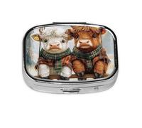 Generic Cute Highland Cows Print Square Pill Box-2 Compartment Small Pill Case for Purse & Pocket Mini Metal Pill Holder Travel Pill Container