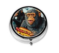 Generic Cute Monkey Print Round Pill Box-3 Compartment Small Pill Case for Purse & Pocket Mini Metal Pill Holder Travel Pill Container