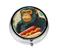 Generic Cute Monkey Print Round Pill Box-3 Compartment Small Pill Case for Purse & Pocket Mini Metal Pill Holder Travel Pill Container