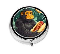 Generic Cute Monkey Print Round Pill Box-3 Compartment Small Pill Case for Purse & Pocket Mini Metal Pill Holder Travel Pill Container
