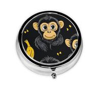 Generic Cute Monkey Print Round Pill Box-3 Compartment Small Pill Case for Purse & Pocket Mini Metal Pill Holder Travel Pill Container