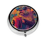 Generic Cute Otter Print Round Pill Box-3 Compartment Small Pill Case for Purse & Pocket Mini Metal Pill Holder Travel Pill Container