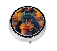 Generic Cute Otter Print Round Pill Box-3 Compartment Small Pill Case for Purse & Pocket Mini Metal Pill Holder Travel Pill Container