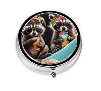 Generic Cute Raccoon Print Round Pill Box-3 Compartment Small Pill Case for Purse & Pocket Mini Metal Pill Holder Travel Pill Container