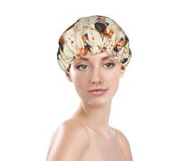 Generic Cute Red Panda Print Shower Cap, Waterproof Reusable Bath Caps For Women Hair, Double Layers Elastic Shower Hat Hair Protection