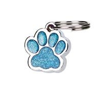 Generic Cute Reflective Personalised Engraved Glitter 25mm, 15mm Paw Print Pet Tags, Blue